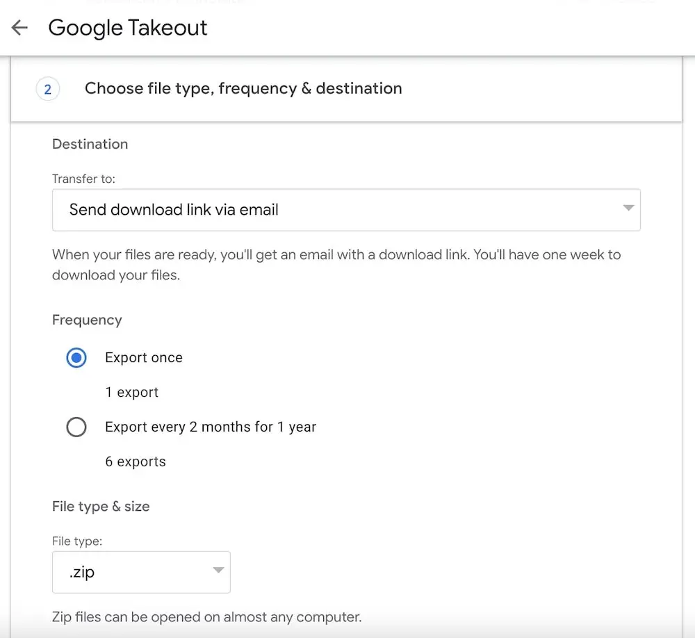 file option dropdown for step 6 to export Mbox data