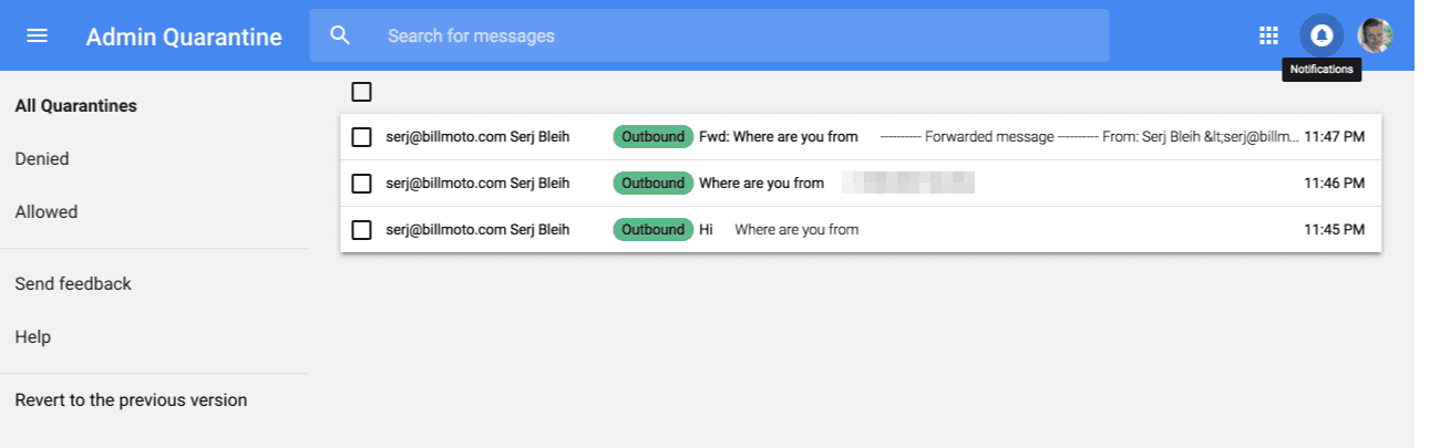 Gmail™ dlp quarantine