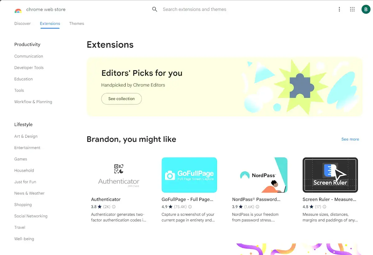 | Spin.AI Official Chrome Web Store homepage showing available browser extensions