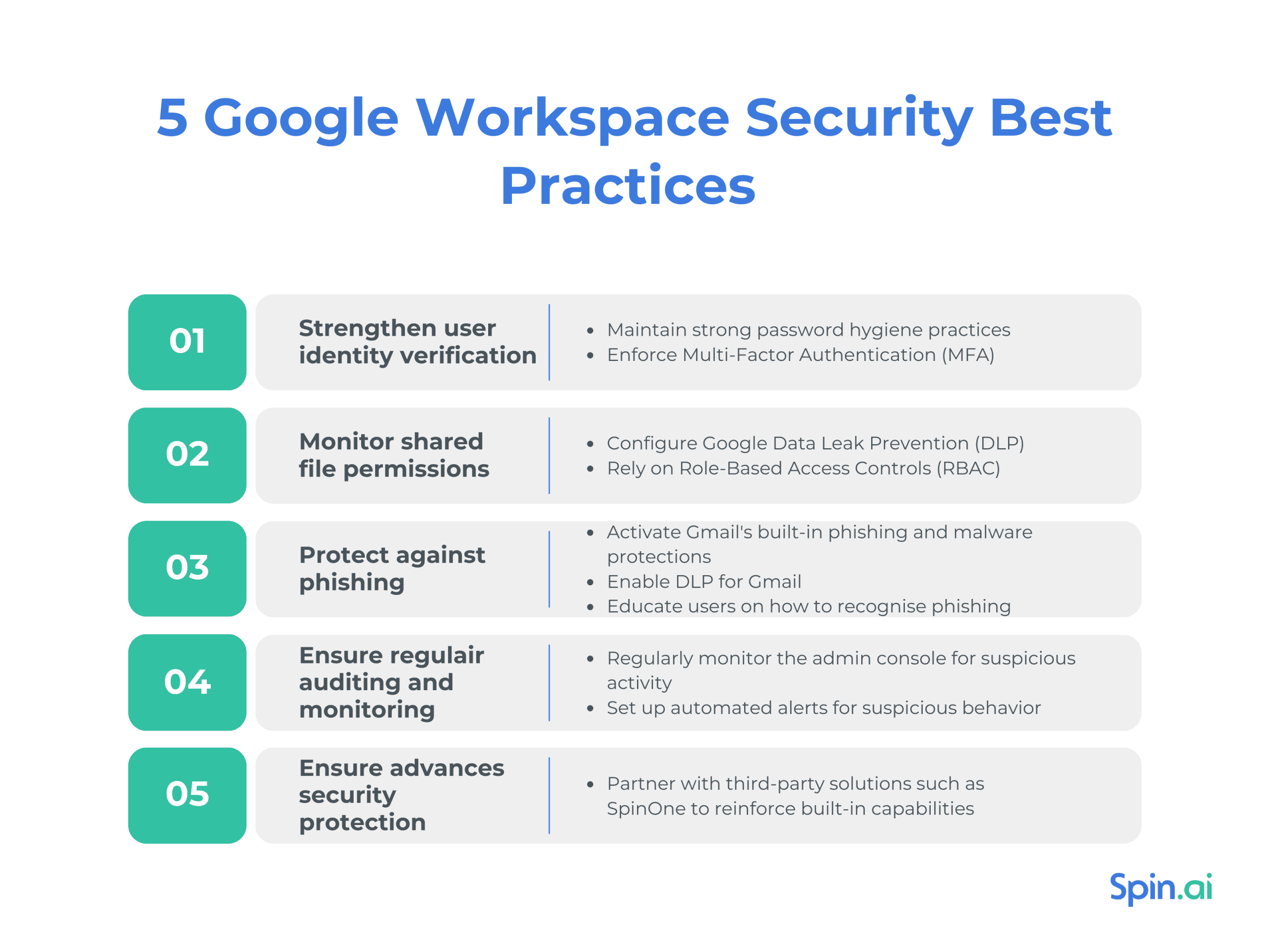 Google Workspace Security Best Practices | Spin.AI 5 Google Workspace™ Security Best Practices