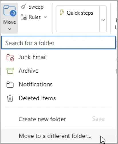 Microsoft Outlook Move to a different folder