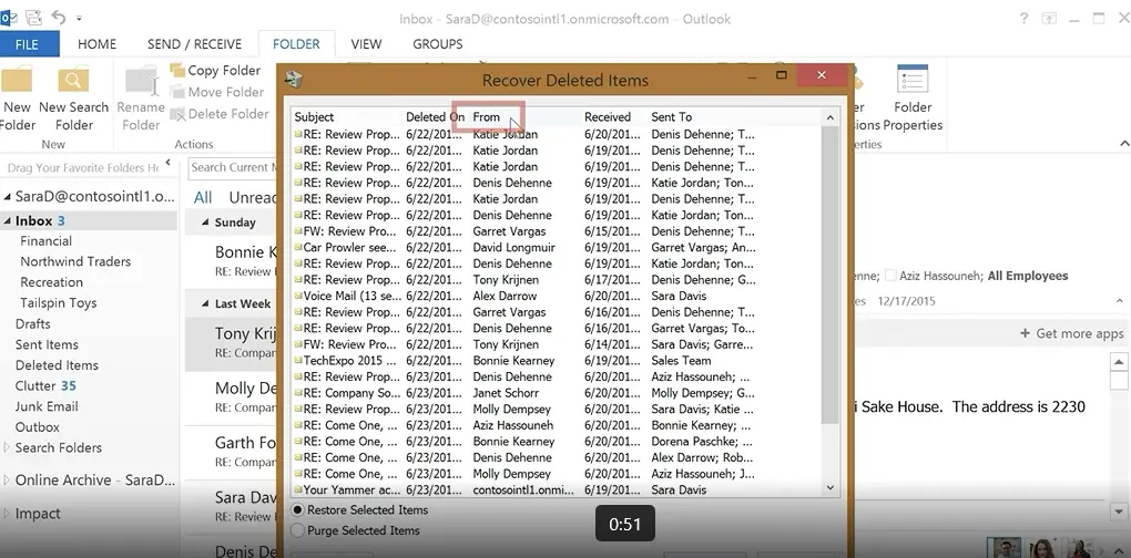 Microsoft Outlook - Sorting by the From column
