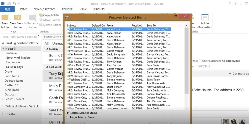 Microsoft Outlook - Active list of all deleted items