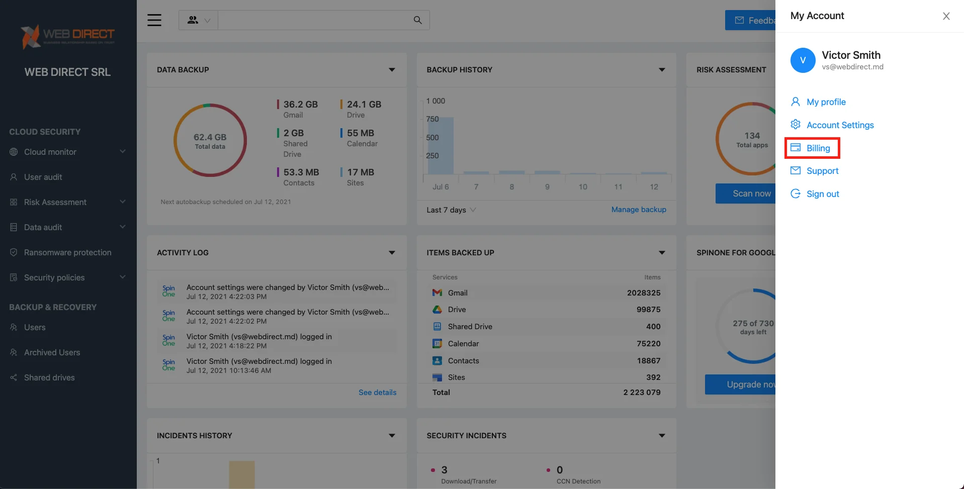 License addition steps in SpinOne | Spin.AI Screenshot illustrating license addition steps in SpinOne for Google Workspace