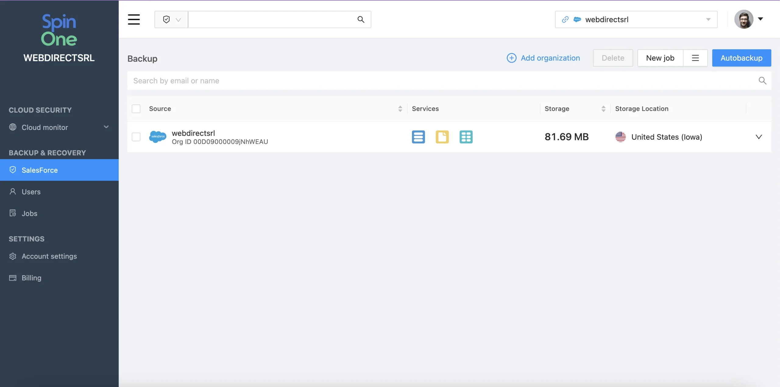 Screenshot of environment connection settings in SpinOne for Salesforce