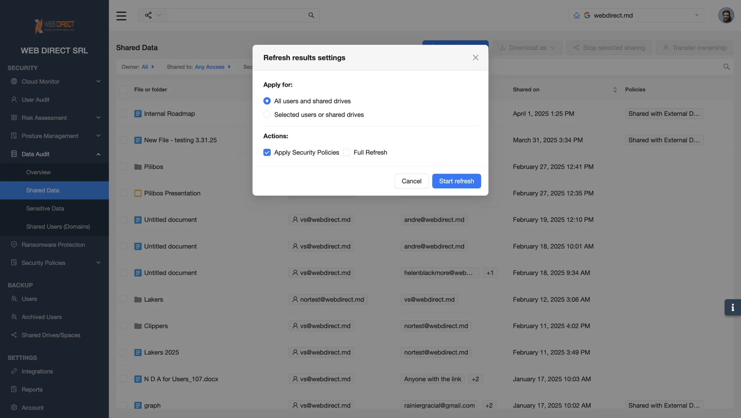 Drive Sharing Management Details | Spin.AI SpinOne screenshot of drive sharing management interface with sharing details