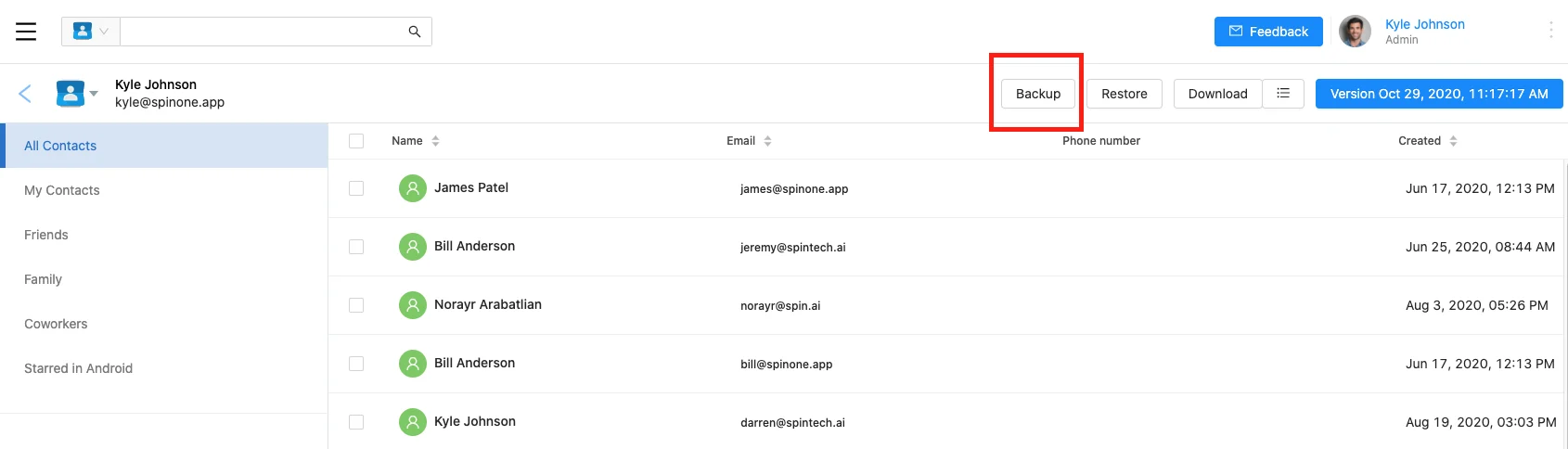 Google Account manual backup screenshot 7 | Spin.AI Screenshot of Google Account manual backup screen on SpinOne platform