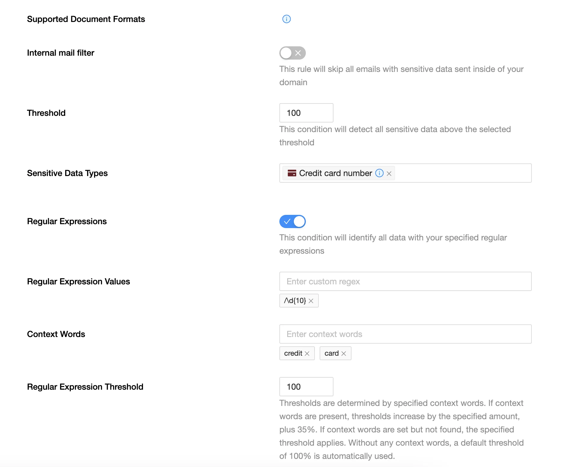 Sensitive data policy screenshot | Spin.AI Screenshot of sensitive data policy details in Google Workspace on SpinOne platform