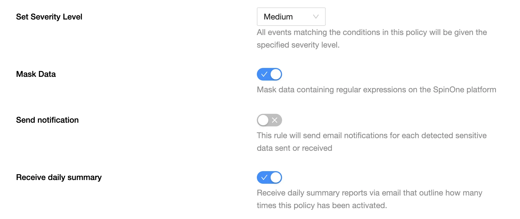 Sensitive data actions screenshot | Spin.AI Screenshot showing sensitive data actions in Google Workspace on SpinOne platform