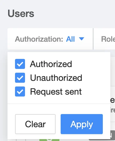 Slack authorization filter screenshot | Spin.AI Screenshot of Slack authorization filter settings on SpinOne platform