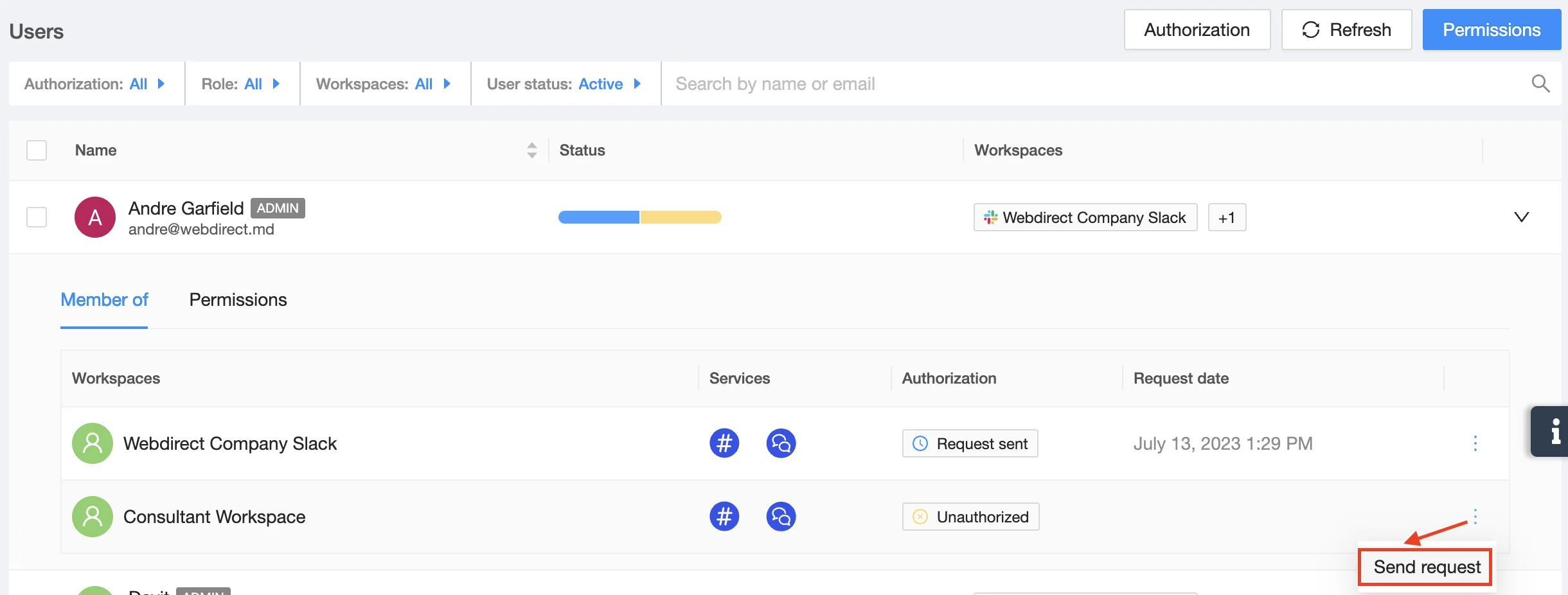 Slack send request screenshot | Spin.AI Screenshot of Slack send request feature on SpinOne platform