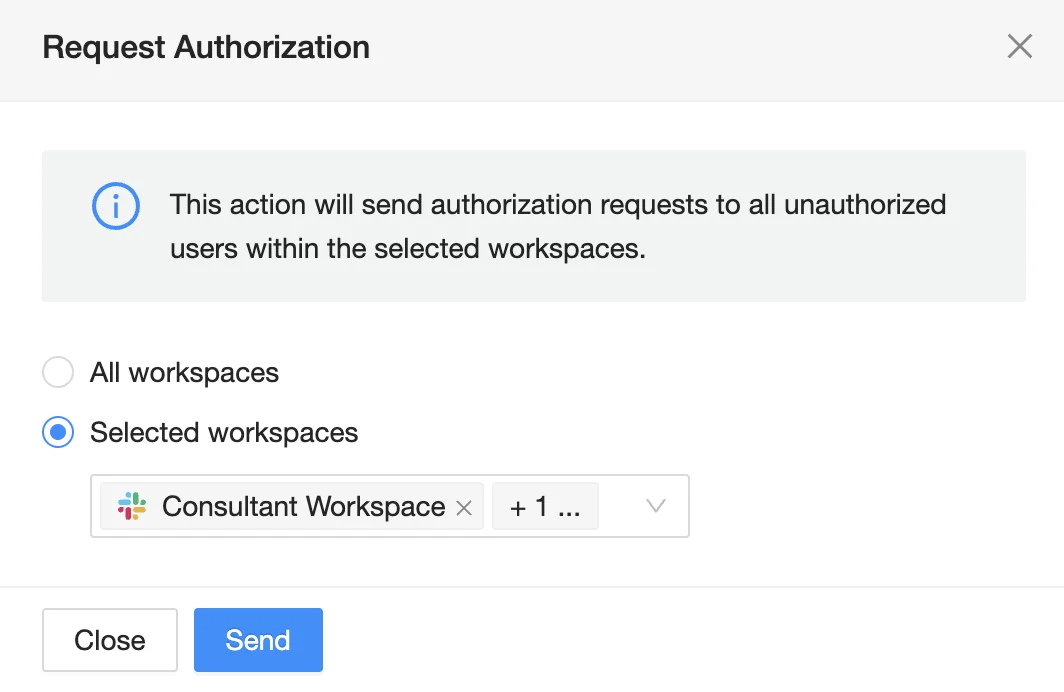 Slack request authorization screenshot | Spin.AI Screenshot showing Slack request authorization screen on SpinOne platform