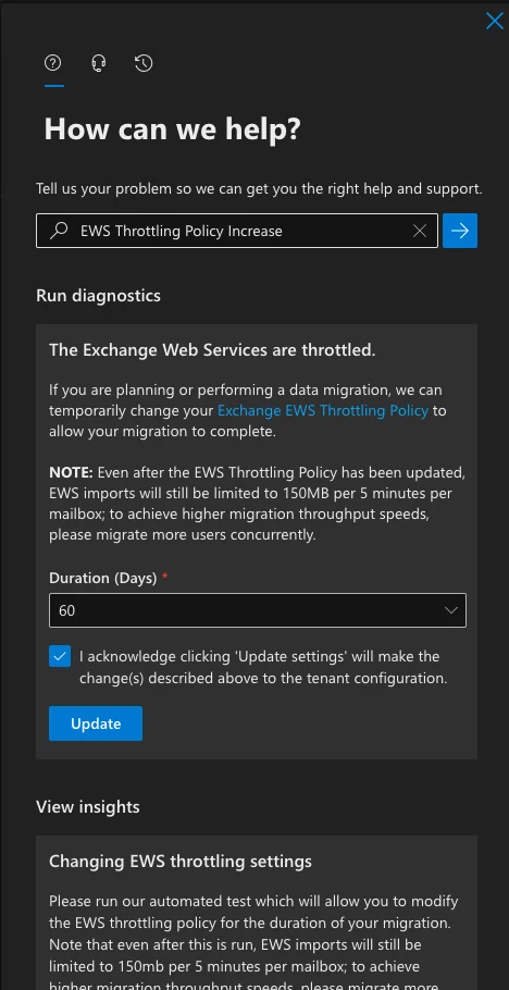 Screenshot showing Microsoft 365 API throttling notifications and alerts