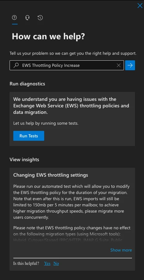 Screenshot displaying Microsoft 365 API throttling limits and request status