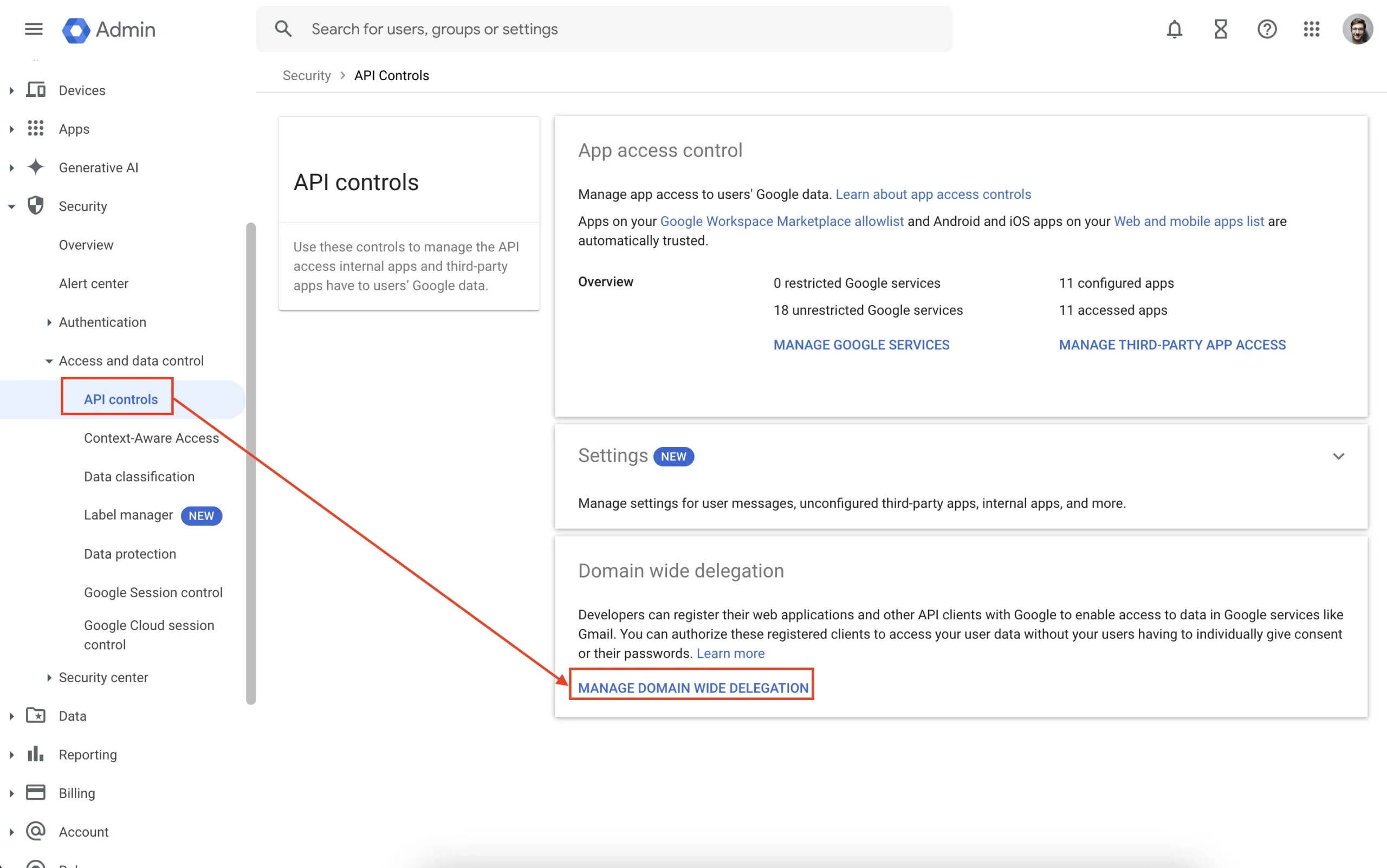 Diagram illustrating domain-wide delegation setup for Google Workspace backup