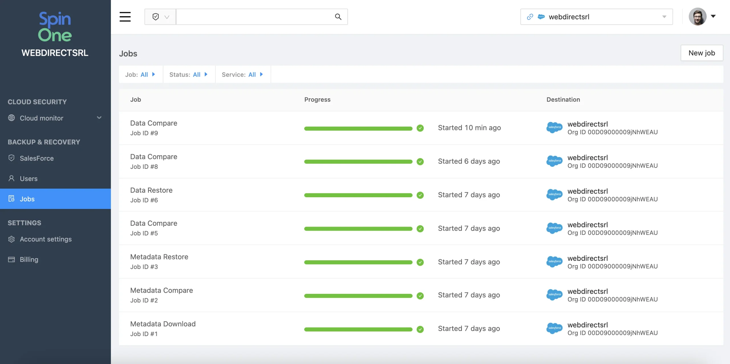 Screenshot comparing Salesforce backup data in SpinOne interface