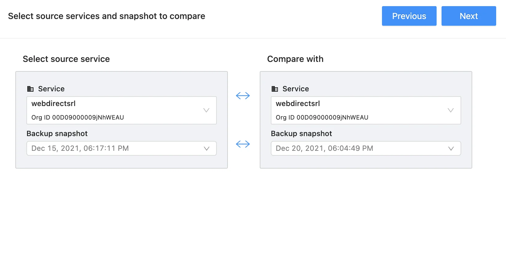 Screenshot displaying Salesforce backup data comparison summary in SpinOne