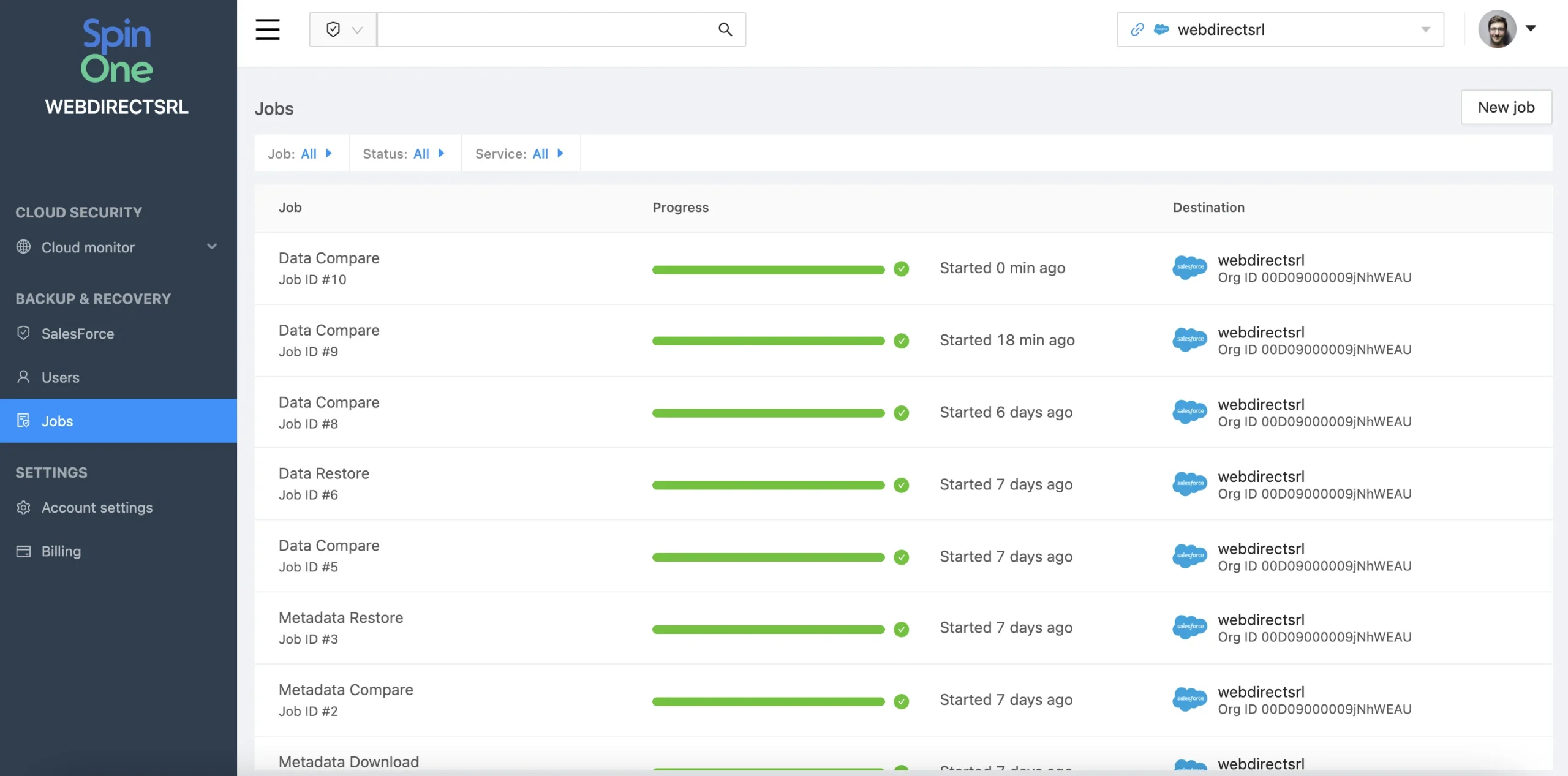 Screenshot of Salesforce backup data comparison interface in SpinOne