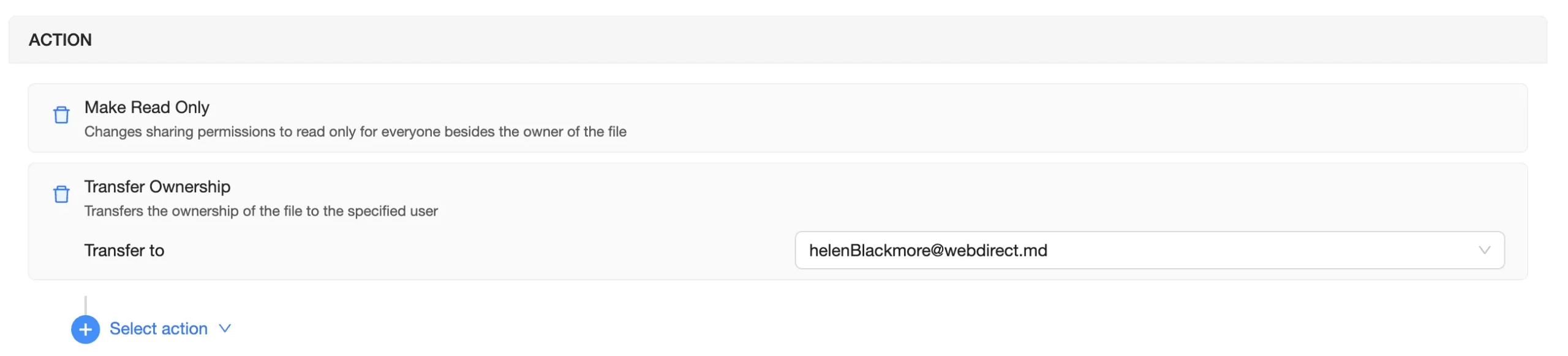 Data Policy Actions Configuration | Spin.AI Spin.AI interface showing data policy actions configuration