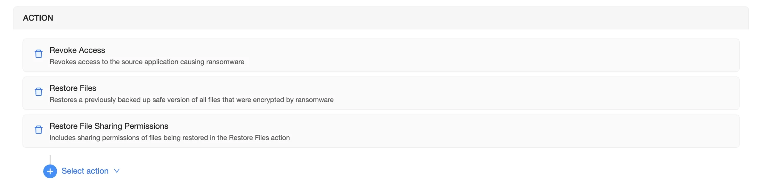 Malware Policy Actions Configuration | Spin.AI Spin.AI interface displaying malware policy actions setup