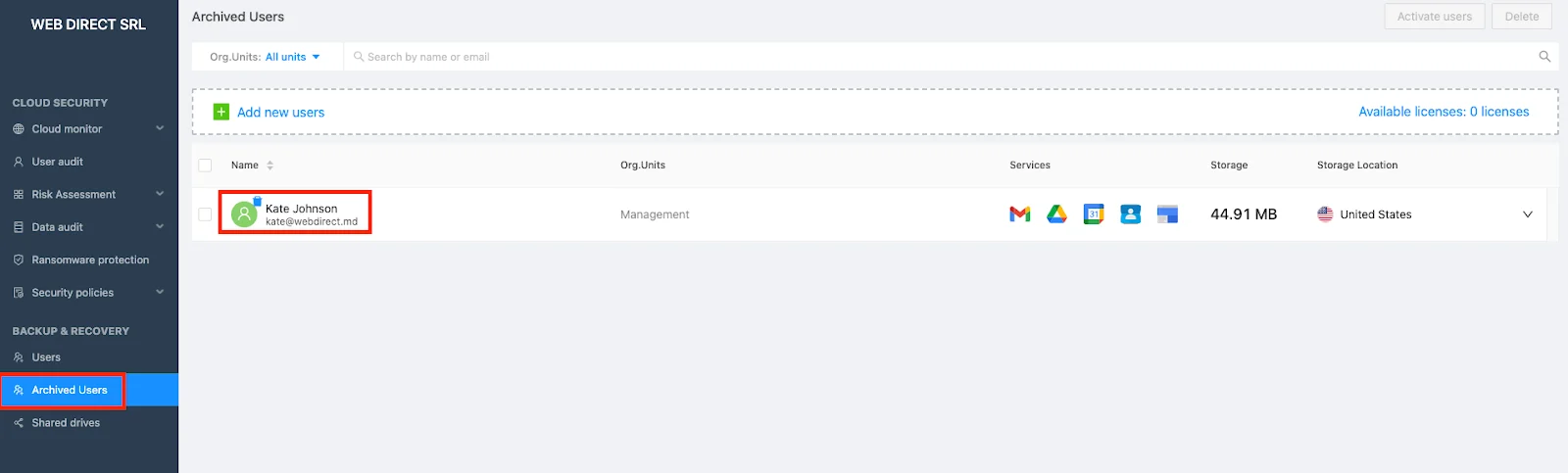 Archive License Usage Guide | Spin.AI Diagram showing how to use archive licenses in Google Workspace backup