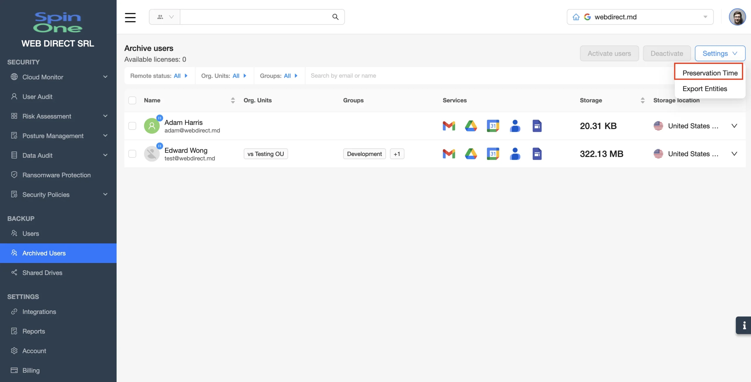 Preservation Time Settings Overview | Spin.AI Overview of preservation time settings for archive licenses in Google Workspace