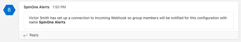 Confirmation of connection in Microsoft Teams integration
