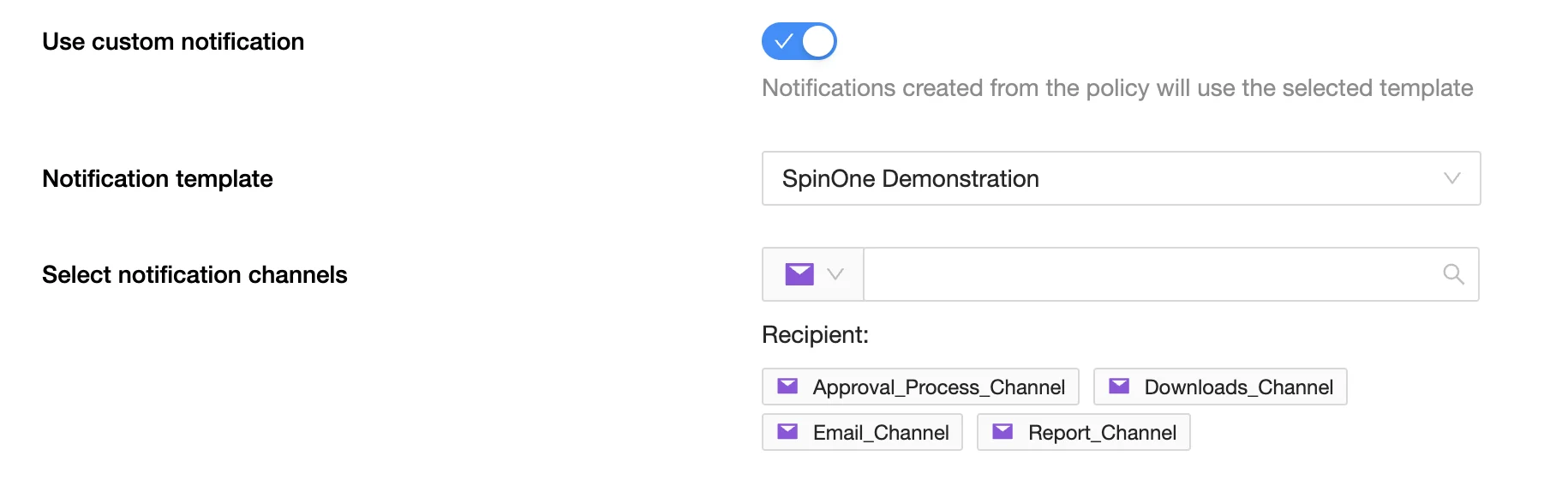 Insert Template in Notification Policies | Spin.AI Insert template option in notification templates for policies