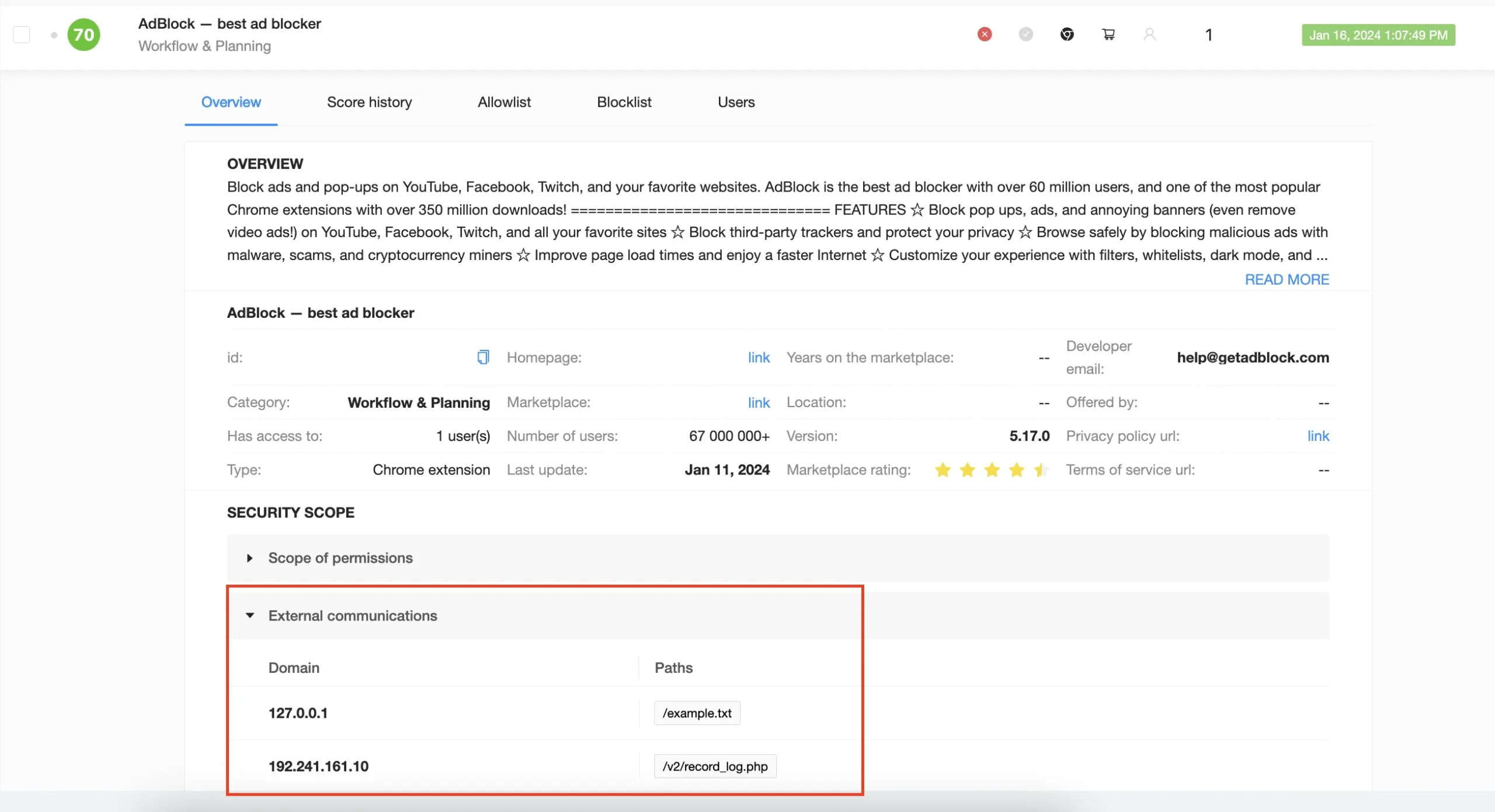 Spin.AI external communications feature screenshot Q4 2023 update