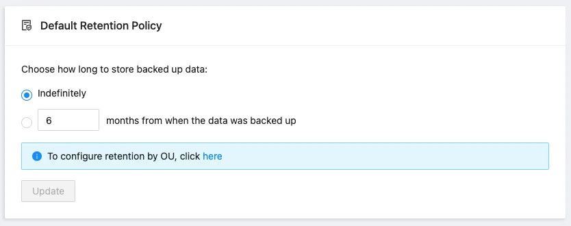 Retention policy configuration screen in SpinOne for Google Workspace backup