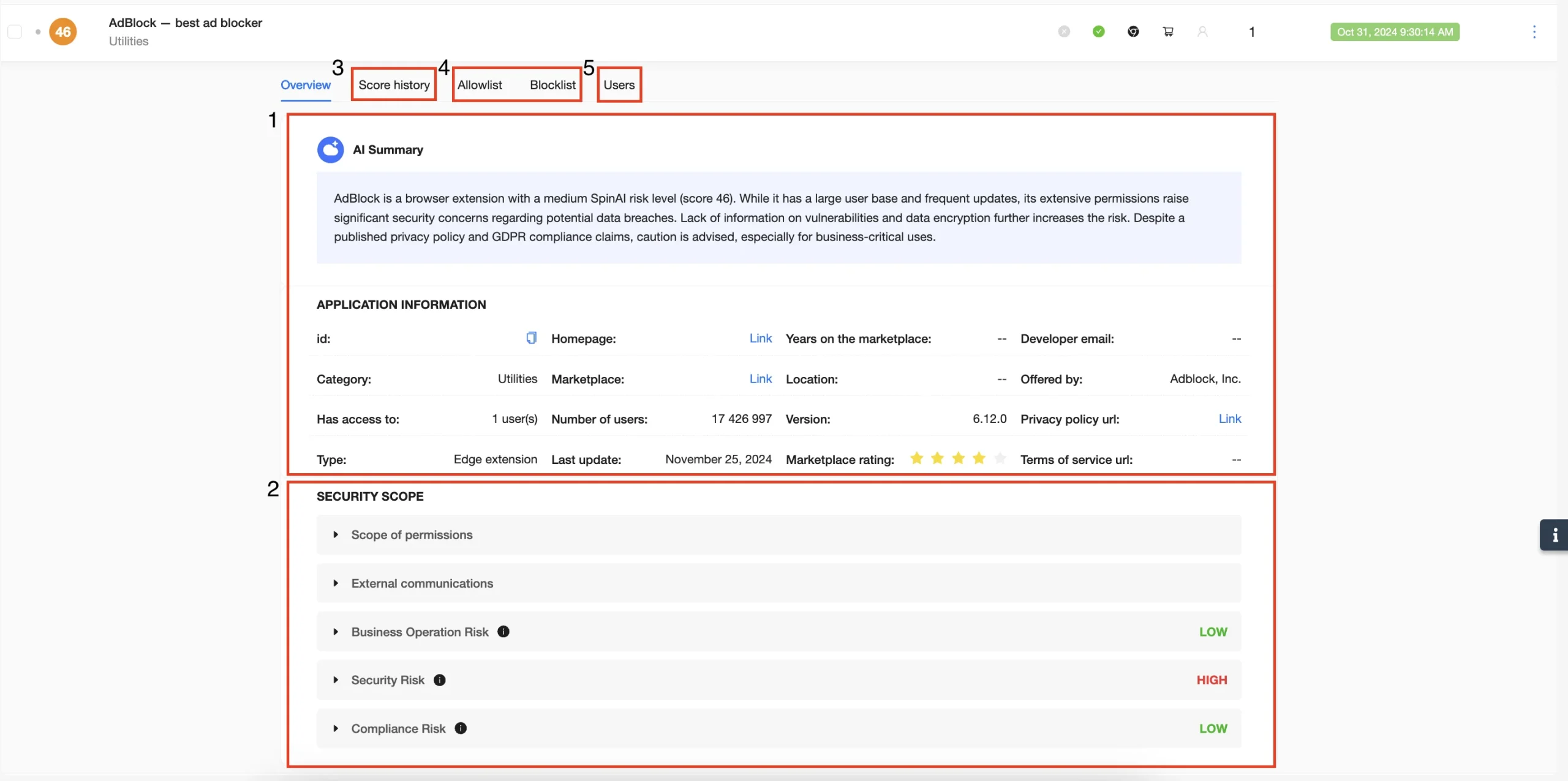 App assessment overview for OAuth apps in SpinOne risk assessment