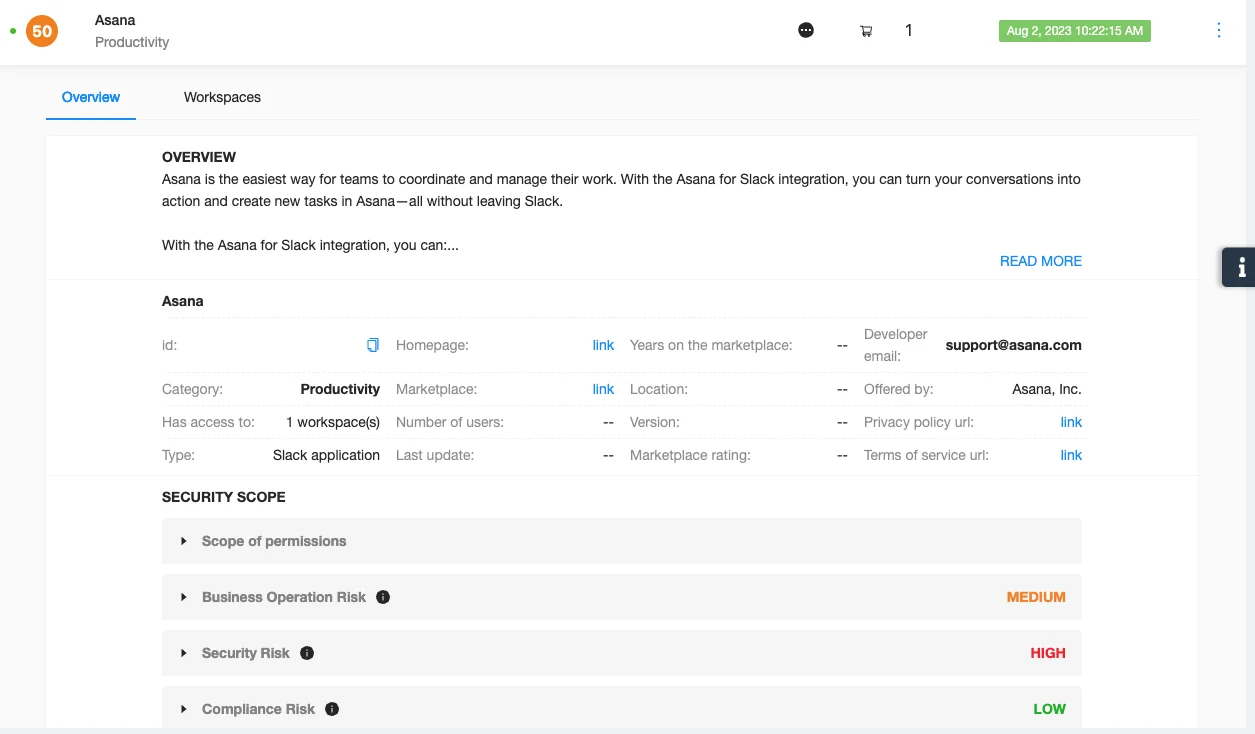 Slack app risk overview | Spin.AI Overview of Slack application risk assessment in SpinOne