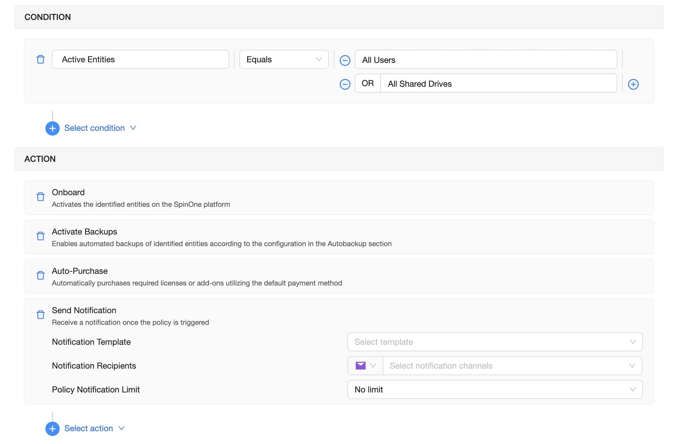 utilize pre-built policy templates 2 | Spin.AI Onboarding entities screen for Microsoft 365 policy templates in Spin.AI