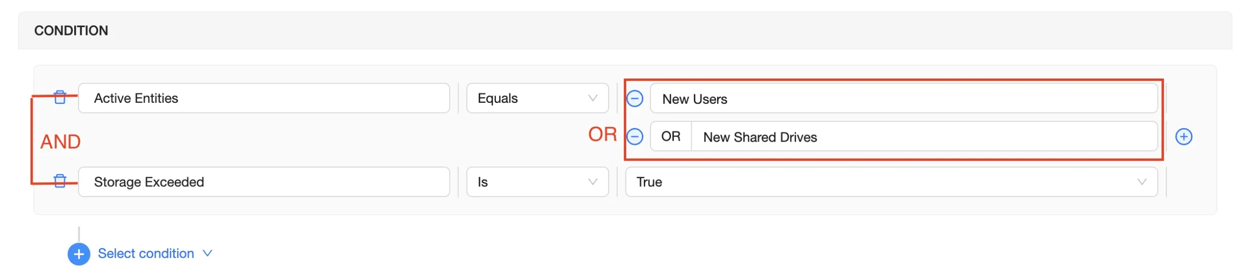 Account Policy Conditions | Spin.AI Conditions configuration for account policy creation in Microsoft 365 on Spin.AI platform