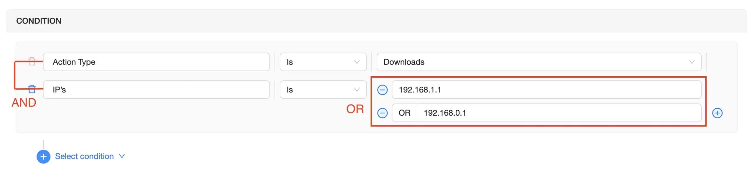 Activity Policy OR Conditions | Spin.AI OR condition configuration for activity policy in G Workspace on Spin.AI platform