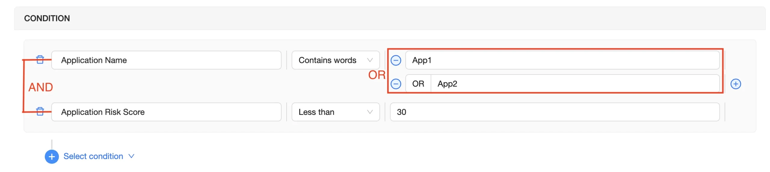 Application Policy Conditions | Spin.AI Conditions configuration for application policy creation in Microsoft 365 on Spin.AI platform