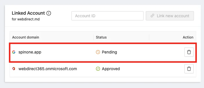 SpinOne account linking screen showing user details