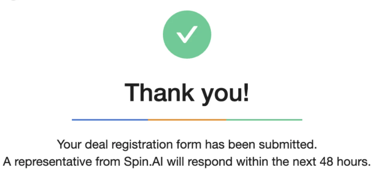 Deal Registration Screenshot | Spin.AI Screenshot showing deal registration process on Spin.AI partner portal