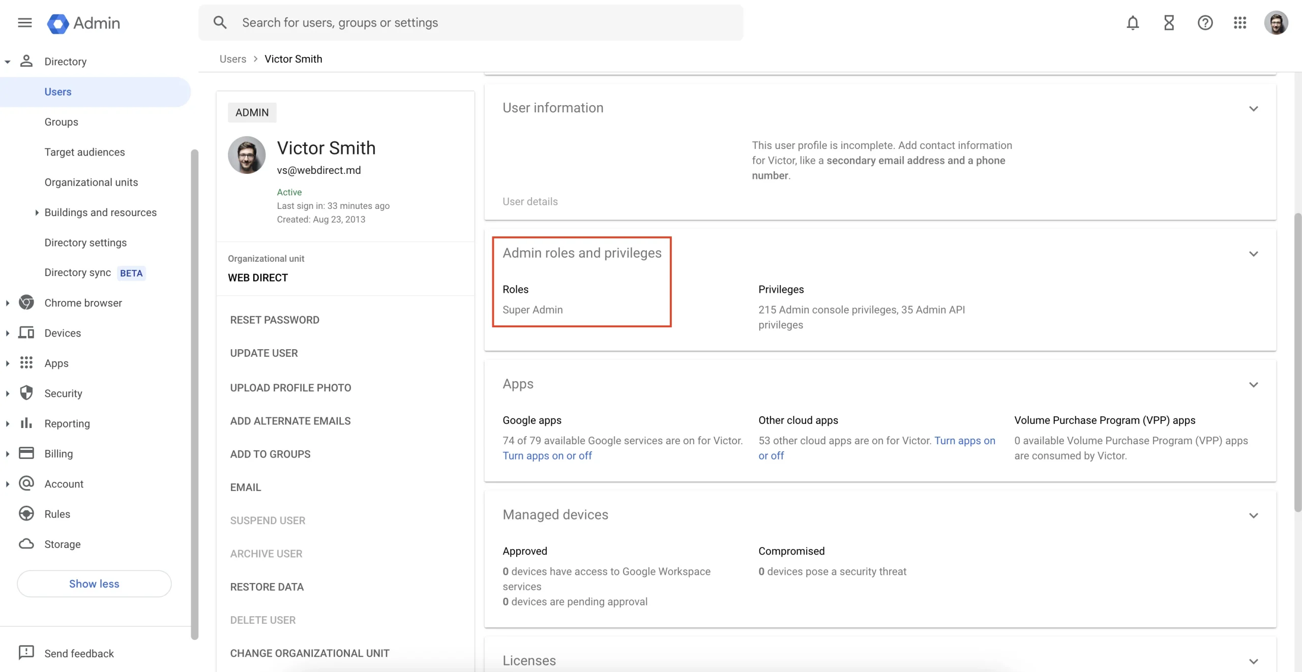 User Role Permissions | Spin.AI Google Workspace user role permissions settings screenshot