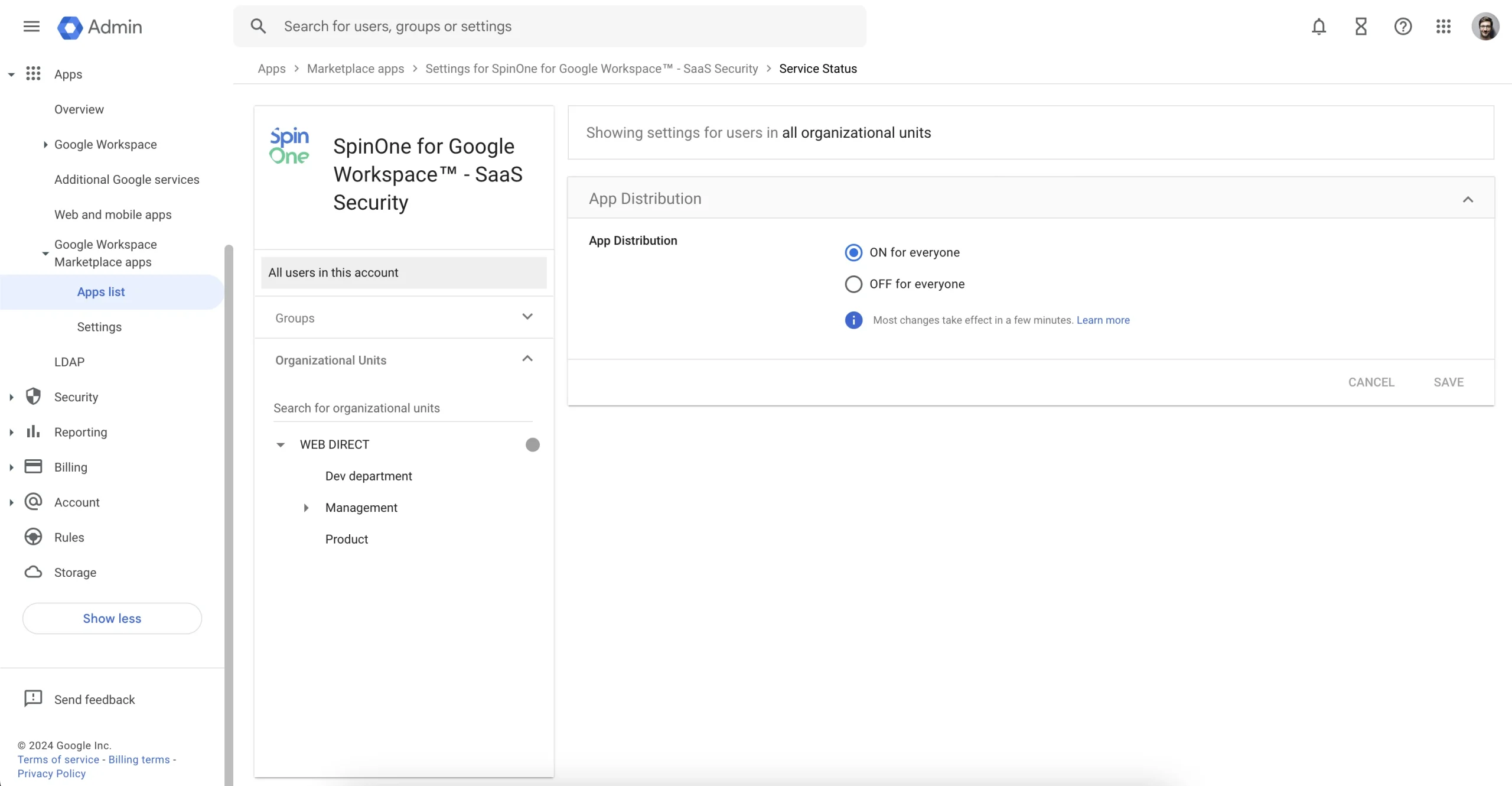 Settings Enabled for Everyone | Spin.AI Settings enabled for everyone in Google Workspace permissions