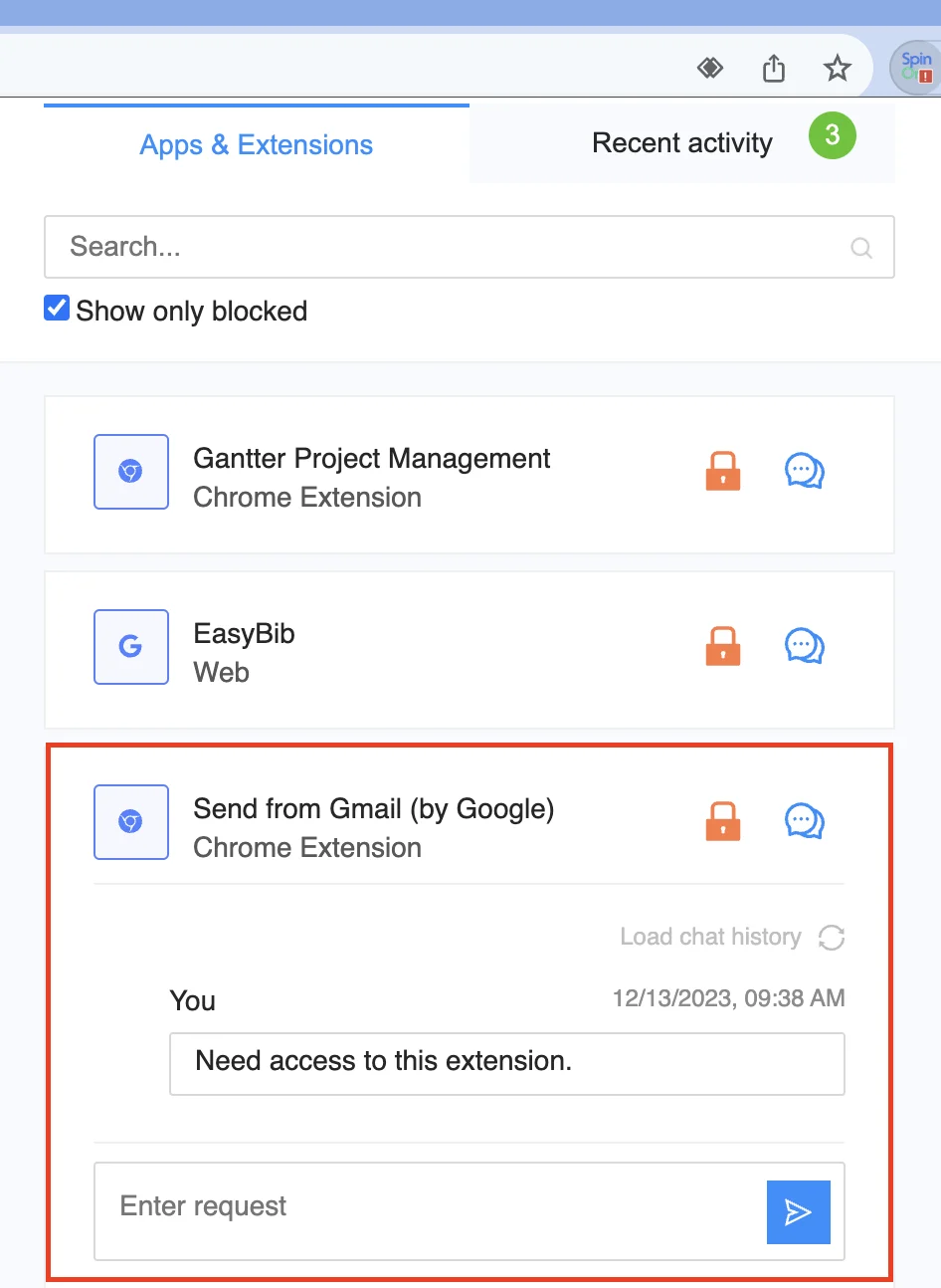 Approval Process Request | Spin.AI Approval process request screen in SpinMonitor interface