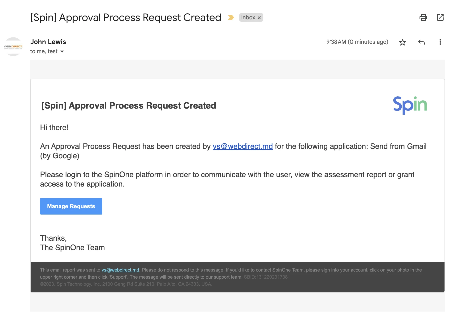 Approval Email Notification | Spin.AI Email notification for approval process in SpinMonitor