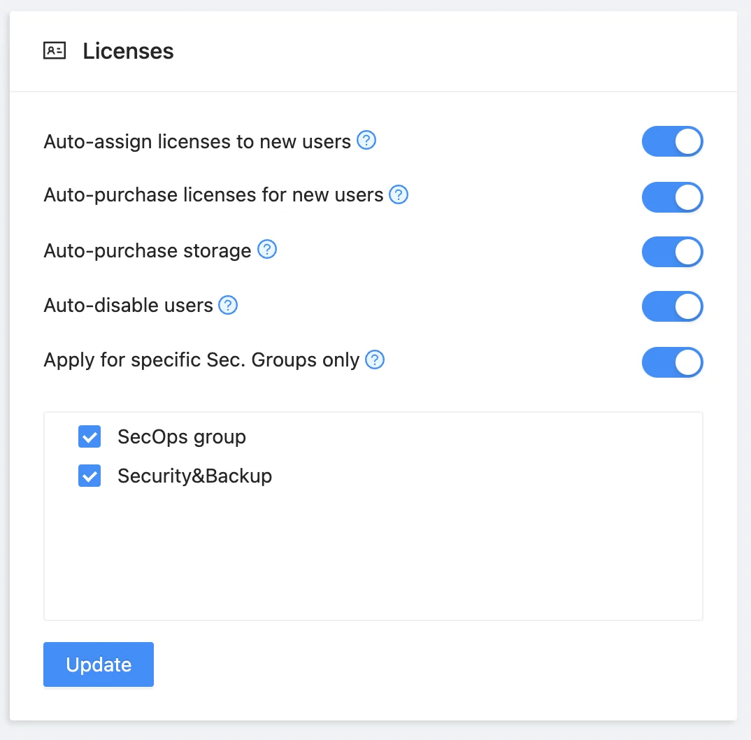 Microsoft 365 backup account settings confirmation screen in SpinOne