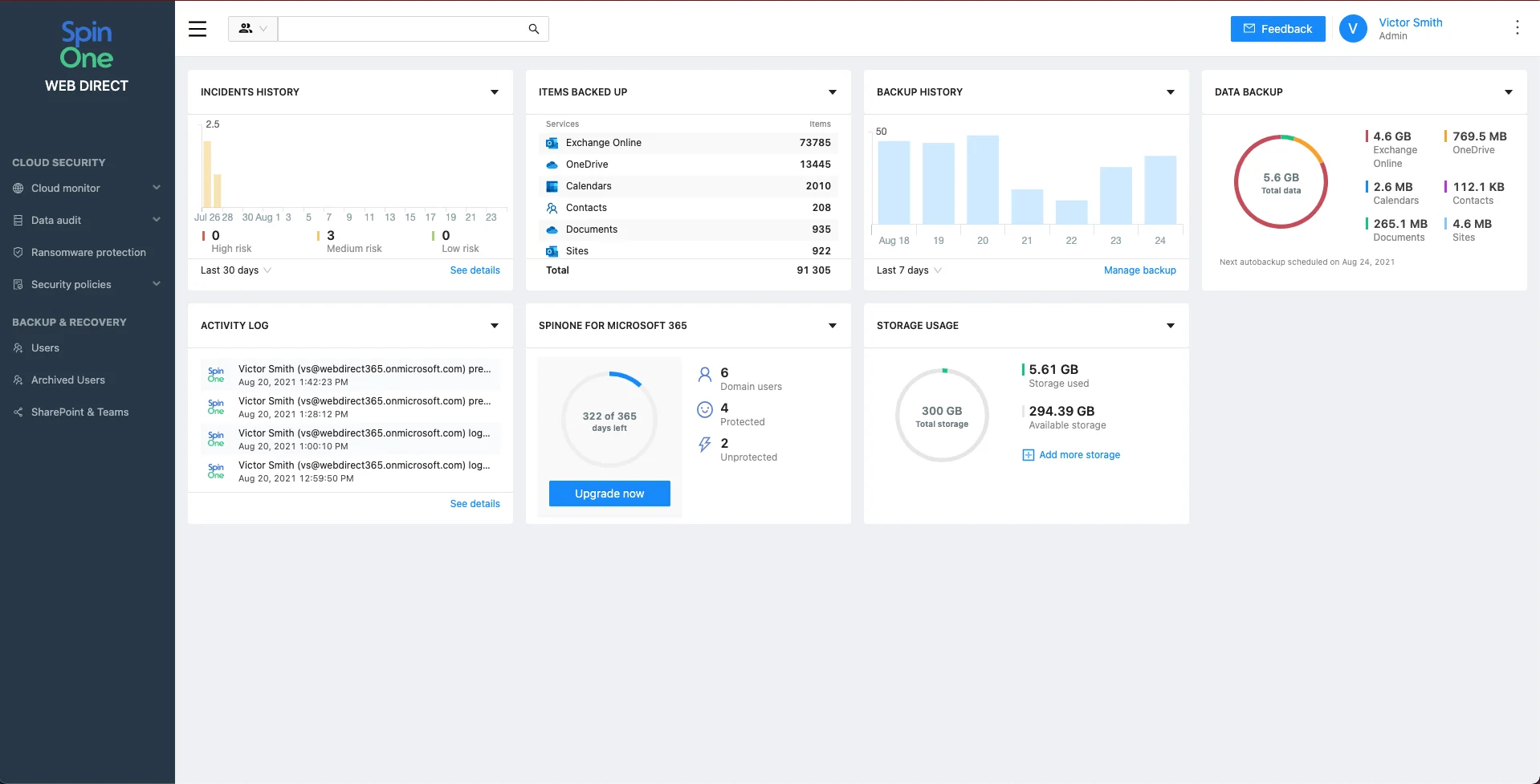 Screen shot from Spin.AI Q2 2021 recap showing product details