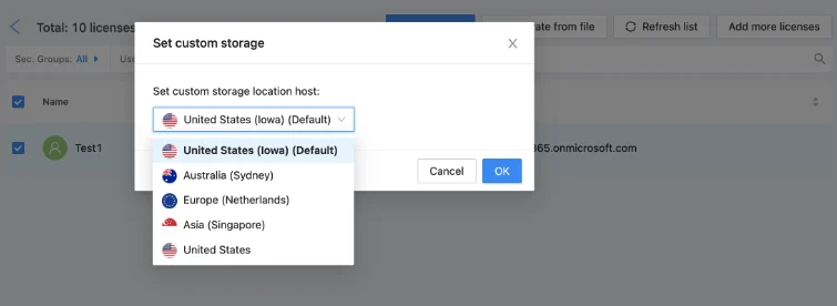 Select storage location feature screenshot from Spin.AI Q2 2022 recap