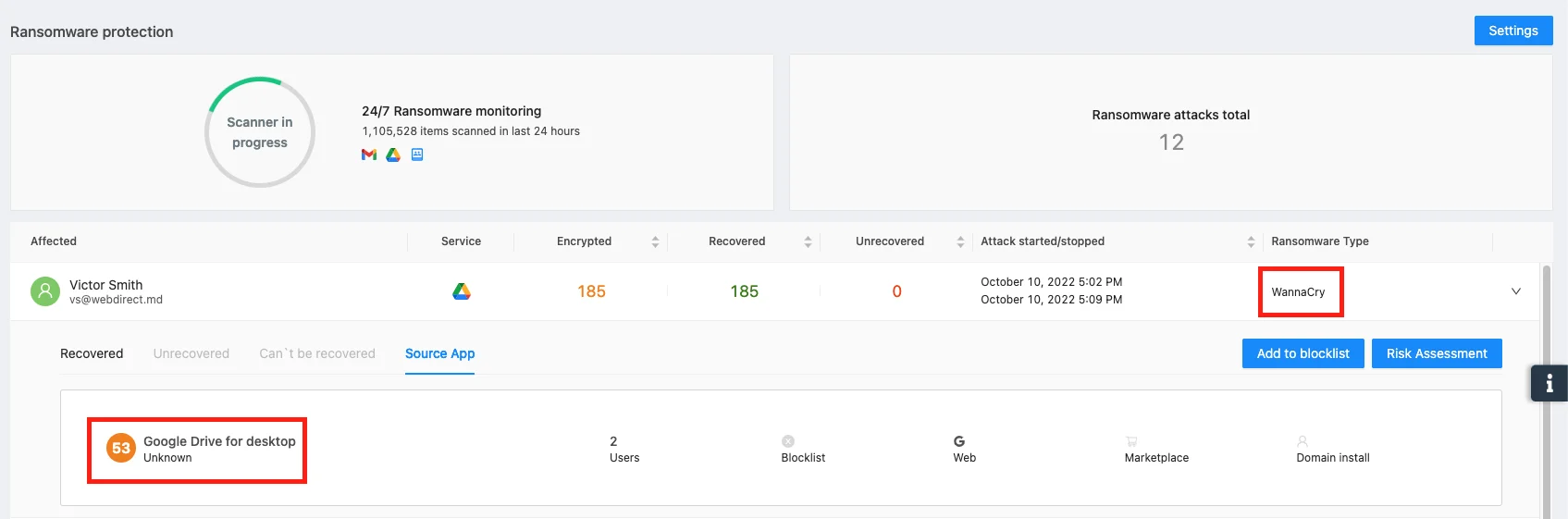 RSM Attack Detection | Spin.AI Spin.AI RSM attack detection screenshot