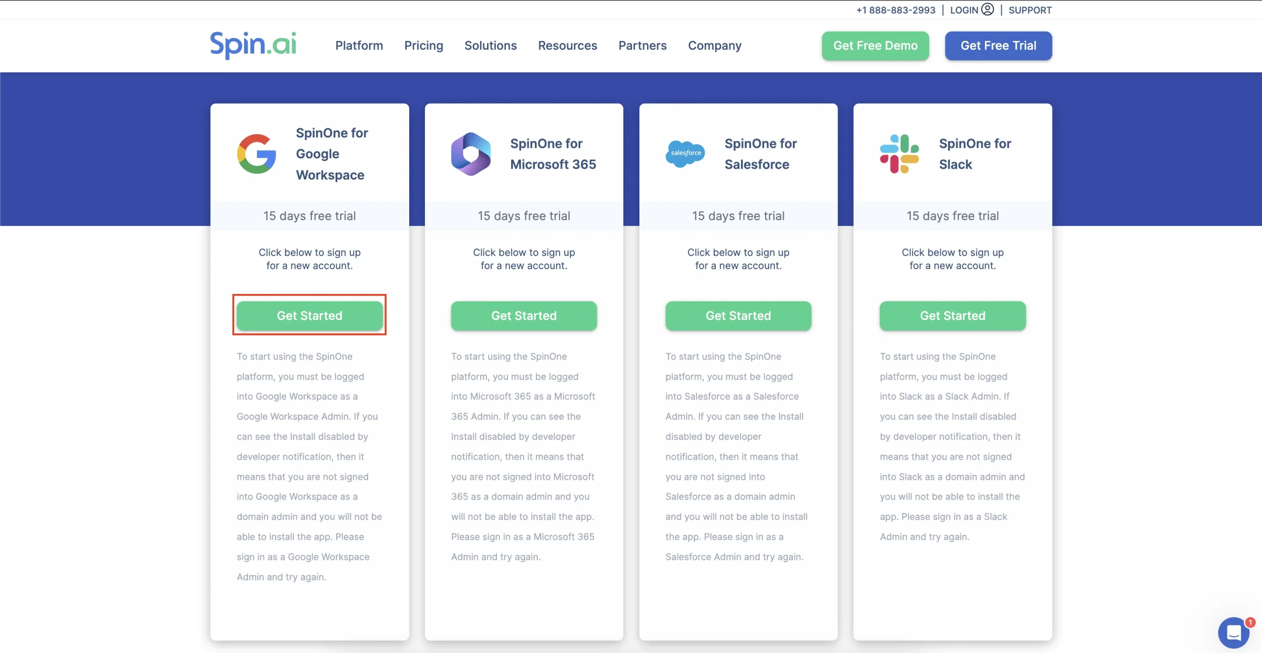 Get started screen for SpinOne Microsoft 365 business account setup