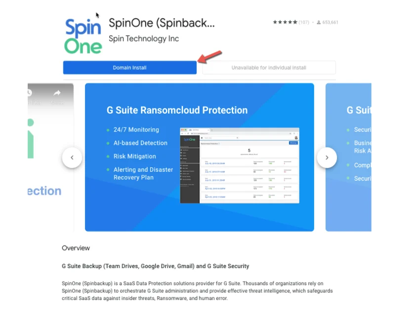 Screen shot showing SpinOne Microsoft 365 business account sign-up details