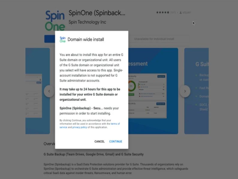 Screen shot of SpinOne Microsoft 365 business account sign-up interface