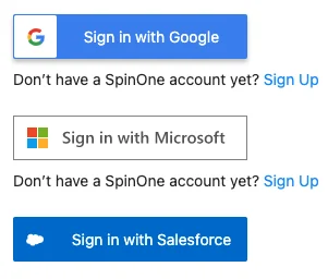 SpinOne Sign-in Options | Spin.AI Sign-in options screen for SpinOne account creation with partner link